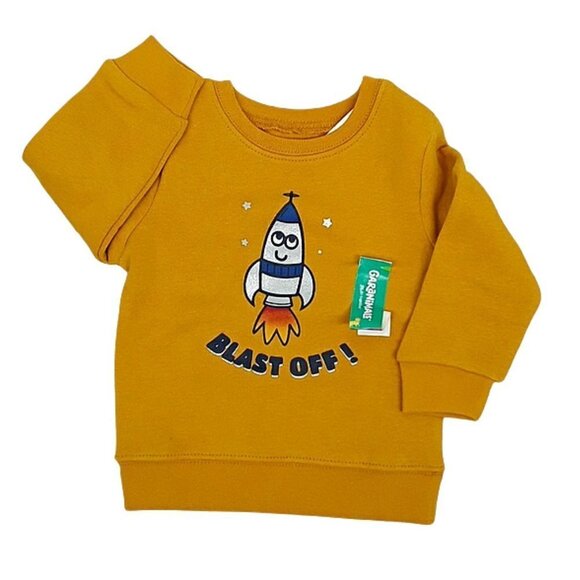 GARANIMALS Toddler Boys Crew Neck Space Rocket Blast Off Yellow Sweatshirt - Picture 1 of 4